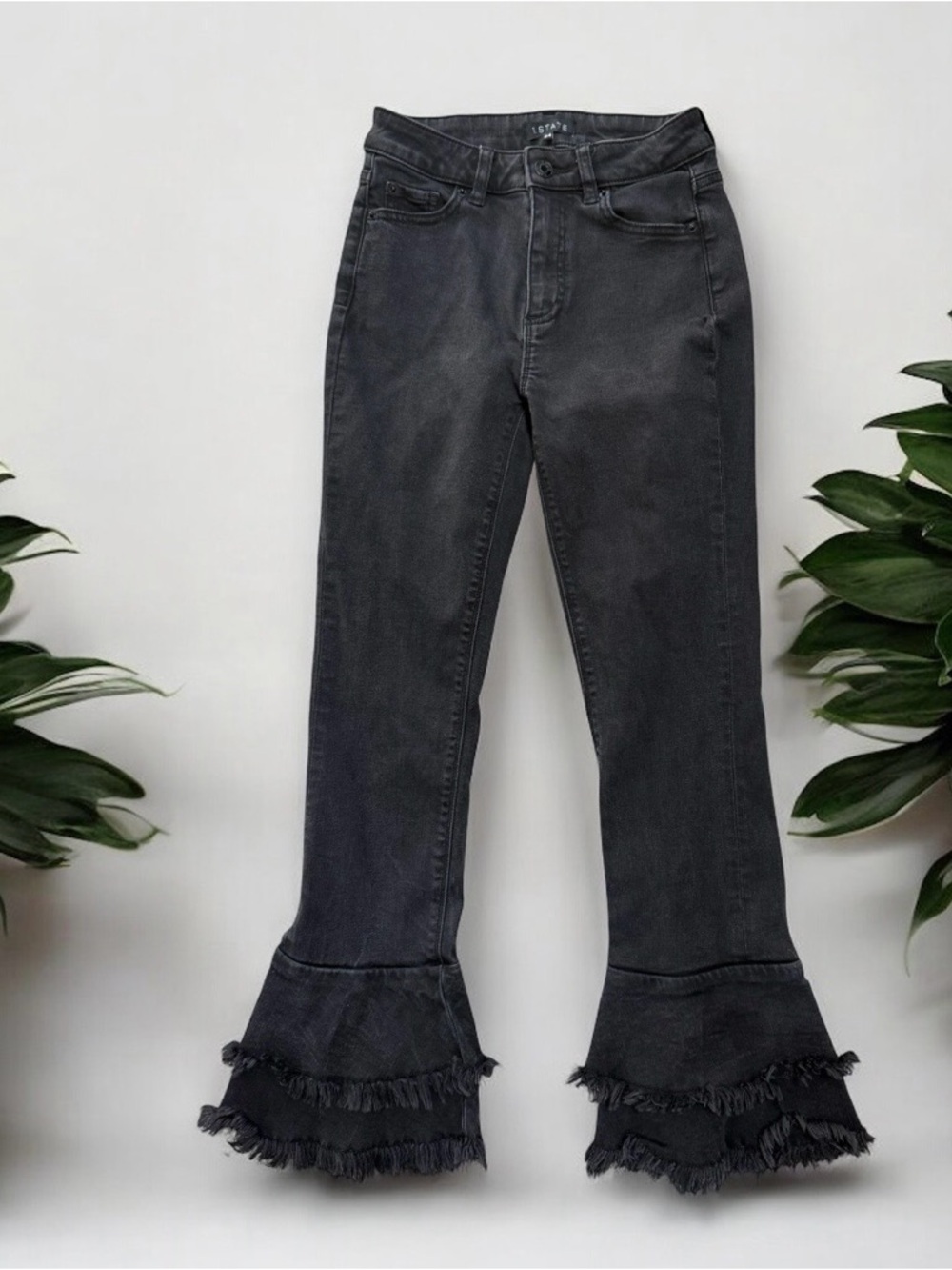 1.State Black Denim Jeans with Ruffle Bottoms Size 24